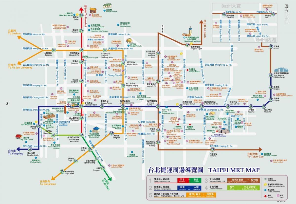 Taipei mrt-kort med turist spots