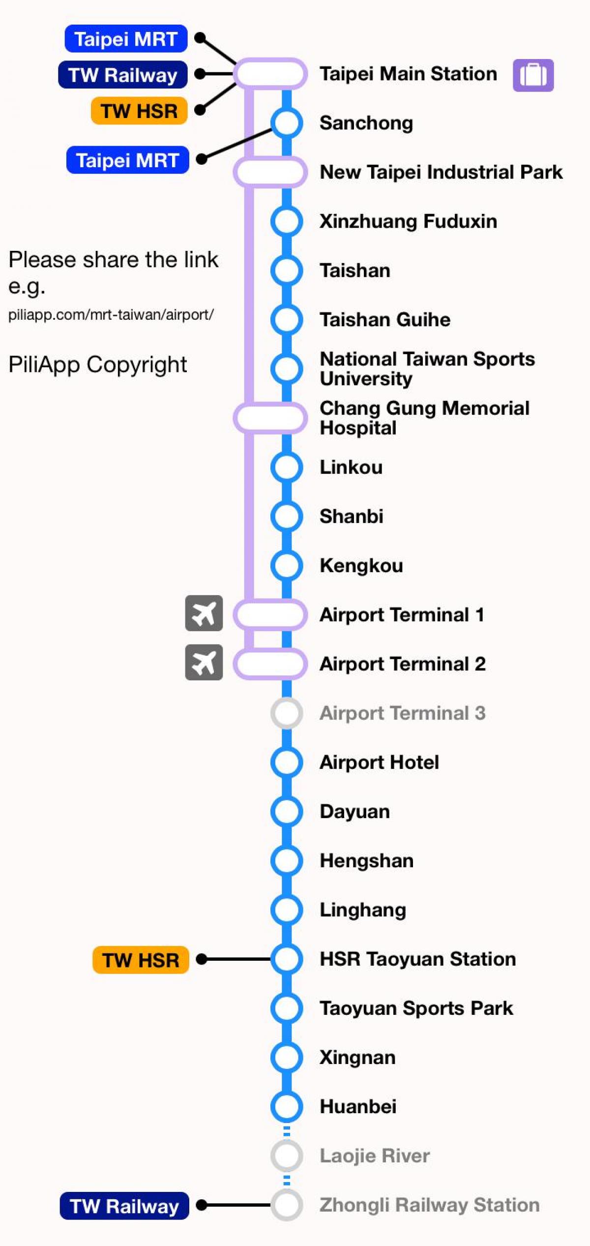 Taipei mrt-kort taoyuan lufthavn